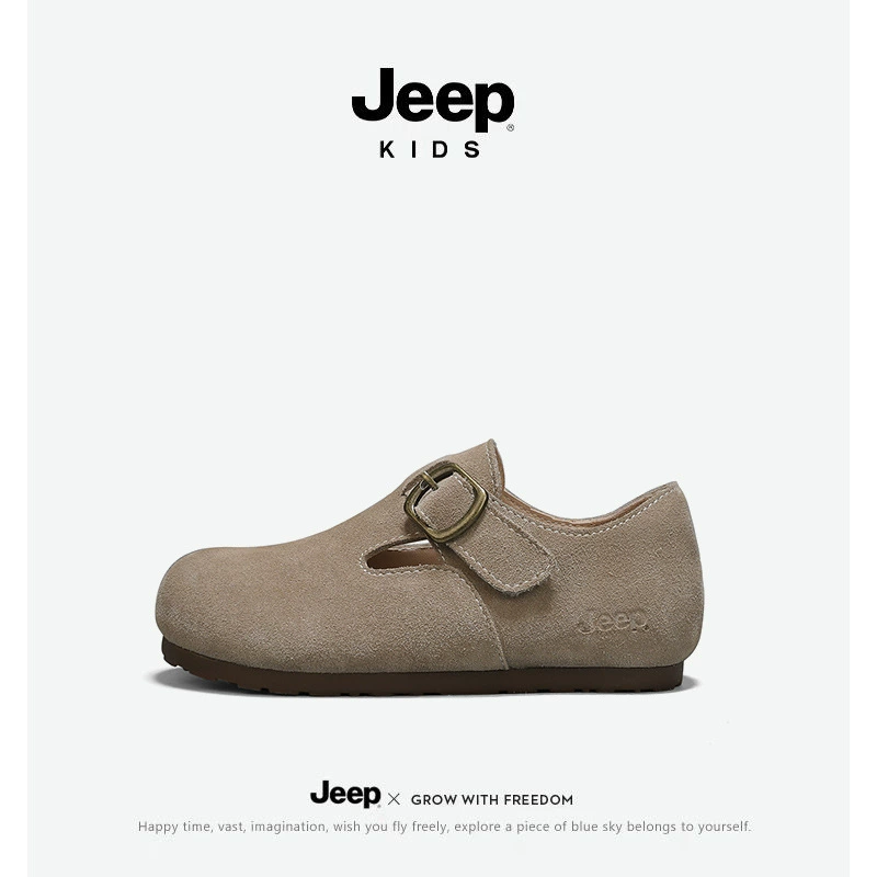 Детские сандалии Jeep Birkenstock для девочек, кэжуал кроссовки, весна 2025, новые, средний и большой размер, детские одноцветные туфли, обувь большого размера для мальчиков из кожи