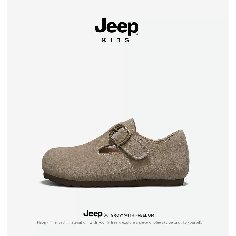 Детские сандалии Jeep Birkenstock для девочек, кэжуал кроссовки, весна 2025, новые, средний и большой размер, детские одноцветные туфли, обувь большого размера для мальчиков из кожи