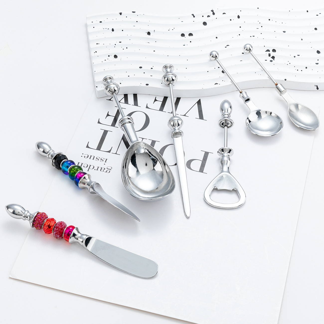 DIY Beaded Tableware Set Bottle Opener Cream Knife Cheese Knife Salad Spoon Sugar Spoon Tea Spoon Western Tableware Wholesale