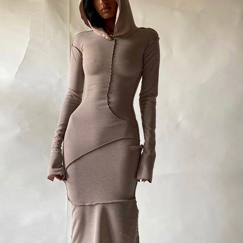 European and American 2024 Spring Hot New Slim Fit Reverse Car Side Hooded Long-Sleeved Dress Amazon Foreign Trade Women's Clothing