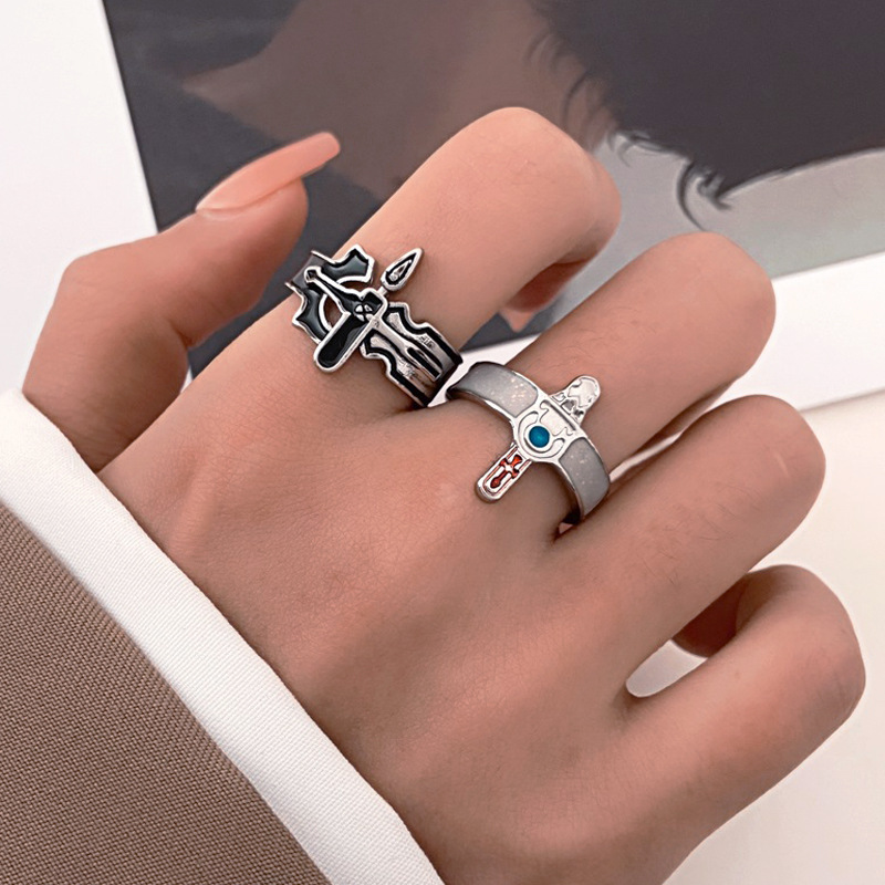 Retro Geometric Alloy Plating Open Ring