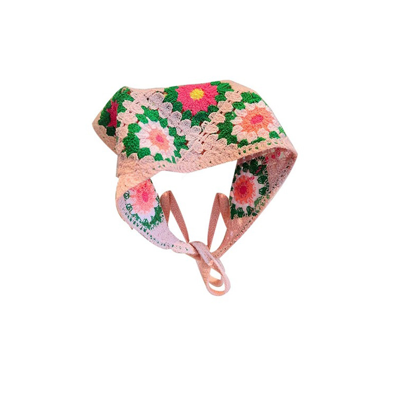 Toalla triangular de encaje hecha a mano de punto retro francés para viajar Turbante de estilo literario de temperamento dulce 2025 nueva diadema