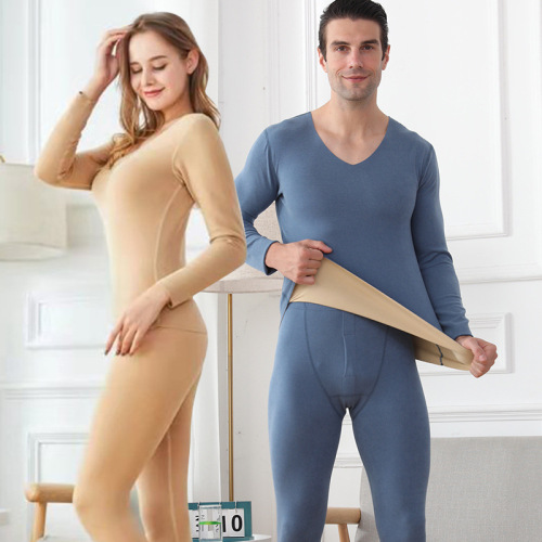 Autumn and winter double-sided brushed seamless thermal underwear set for men and women, autumn clothes and long trousers, dropshipping