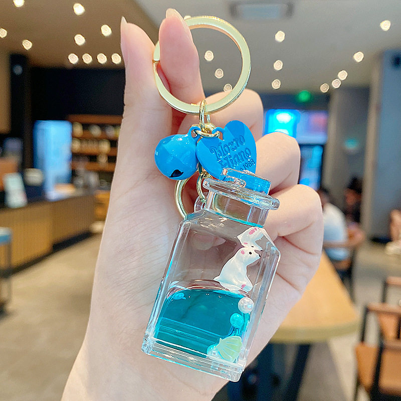 Flotante pequeño llavero de peces de colores para hombres y mujeres exquisito lindo botella a la deriva llave del coche colgante mochila colgante pequeño regalo