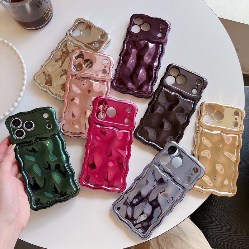 Solid Color Electroplated Water Ripple Suitable for Iphone16Pro Max Mobile Phone Case Apple 17 New Model 14/15 High-End Feel