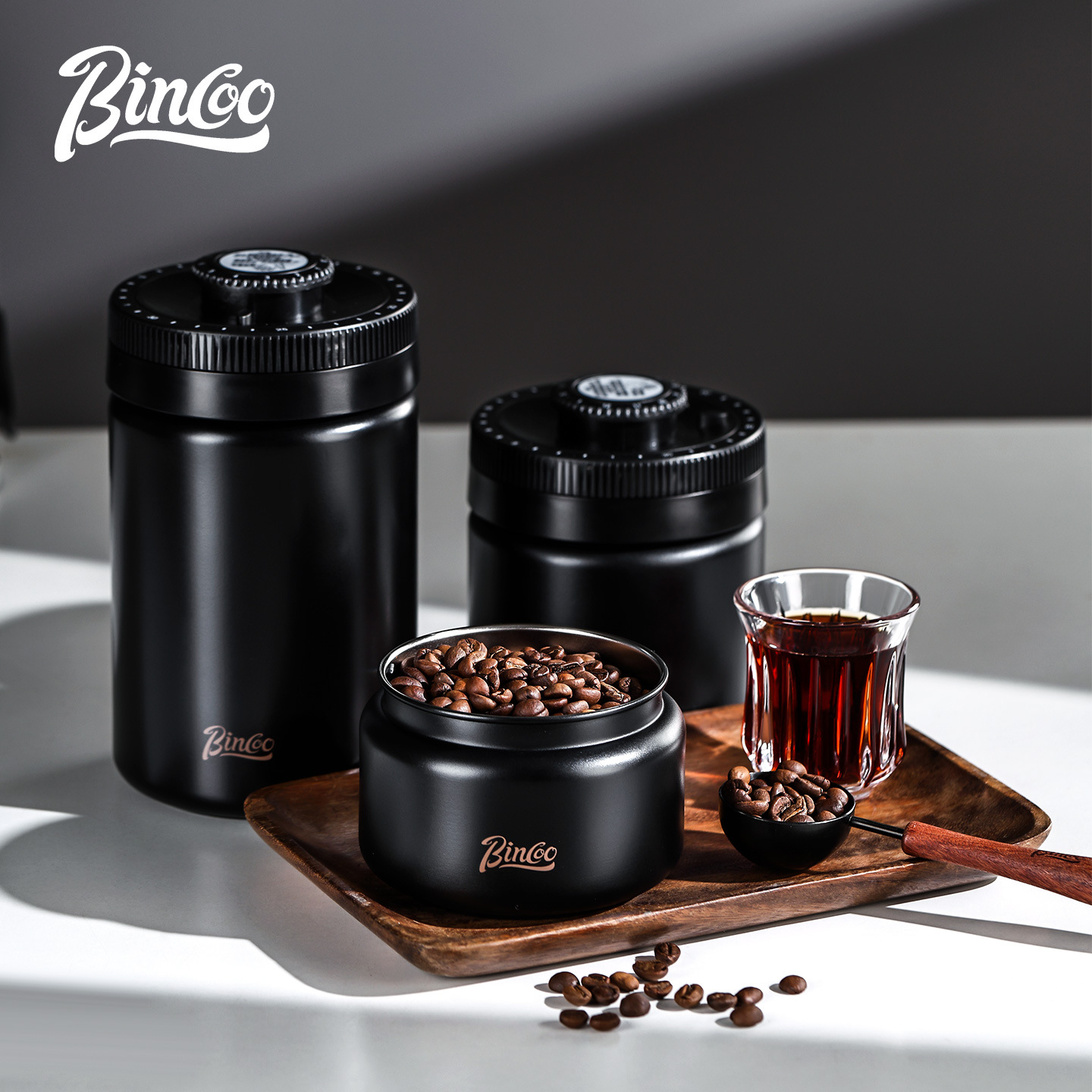 Bincoo coffee sealed jar press vacuum fresh coffee storage jar 304 stainless steel light-proof storage jar