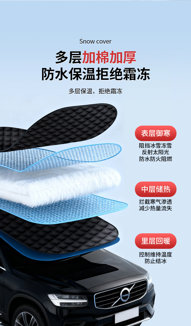 Black Car Snow Cover Front Windshield Sun Visor Glass Sun Visor Thickeneded Magnetic Snow Cover Antifreeze Half Cover Car Cover
