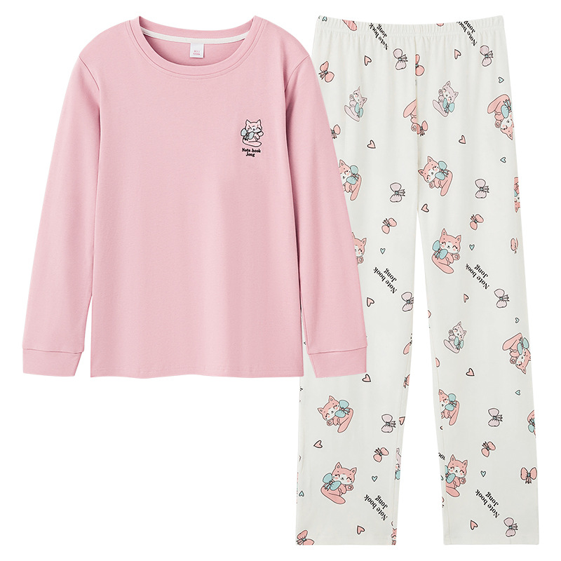 봄 가을 여성용 새 잠옷, 순면 긴팔 바지, 귀엽고 달콤한 가정복 세트, 부담 없이 입을 수 있다