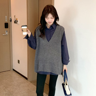 Spring New Maternity Dress Korean Style Fashionable Loose Large Size Slimming Flesh Covering V-Neck Vest Stylish Knitted Vest