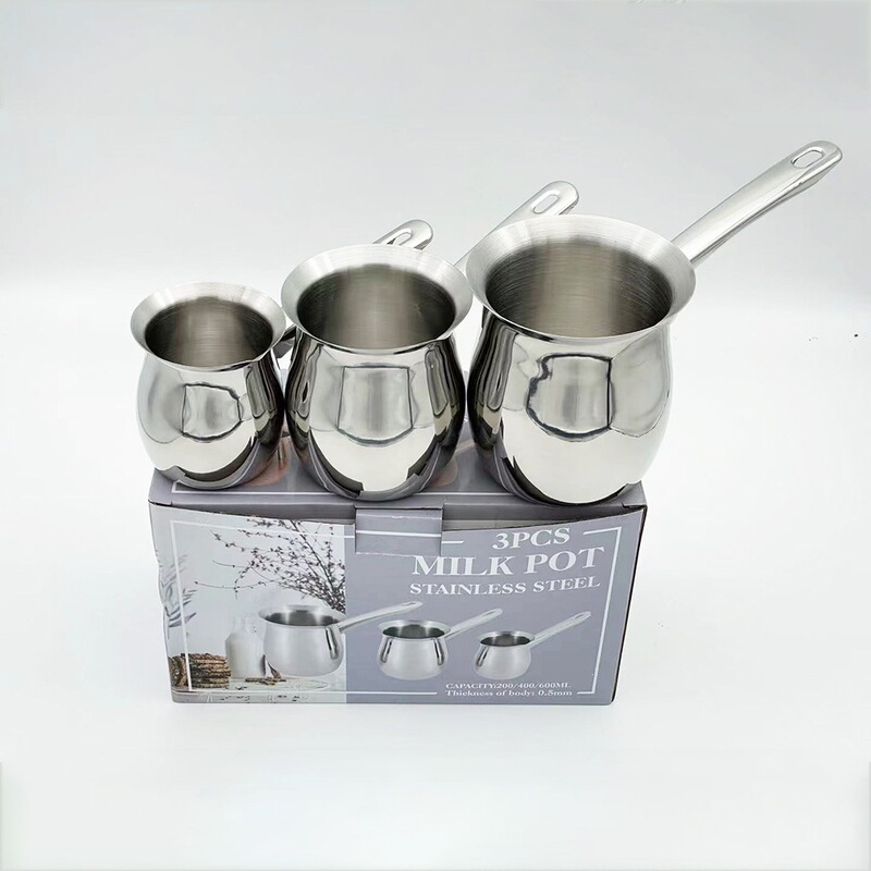 Coffee Bean Stainless Steel Milk Pot with Handle, Arabic Coffee Pot, Hot Milk Coffee Maker, Turkish Coffee Pot Three-Piece Set