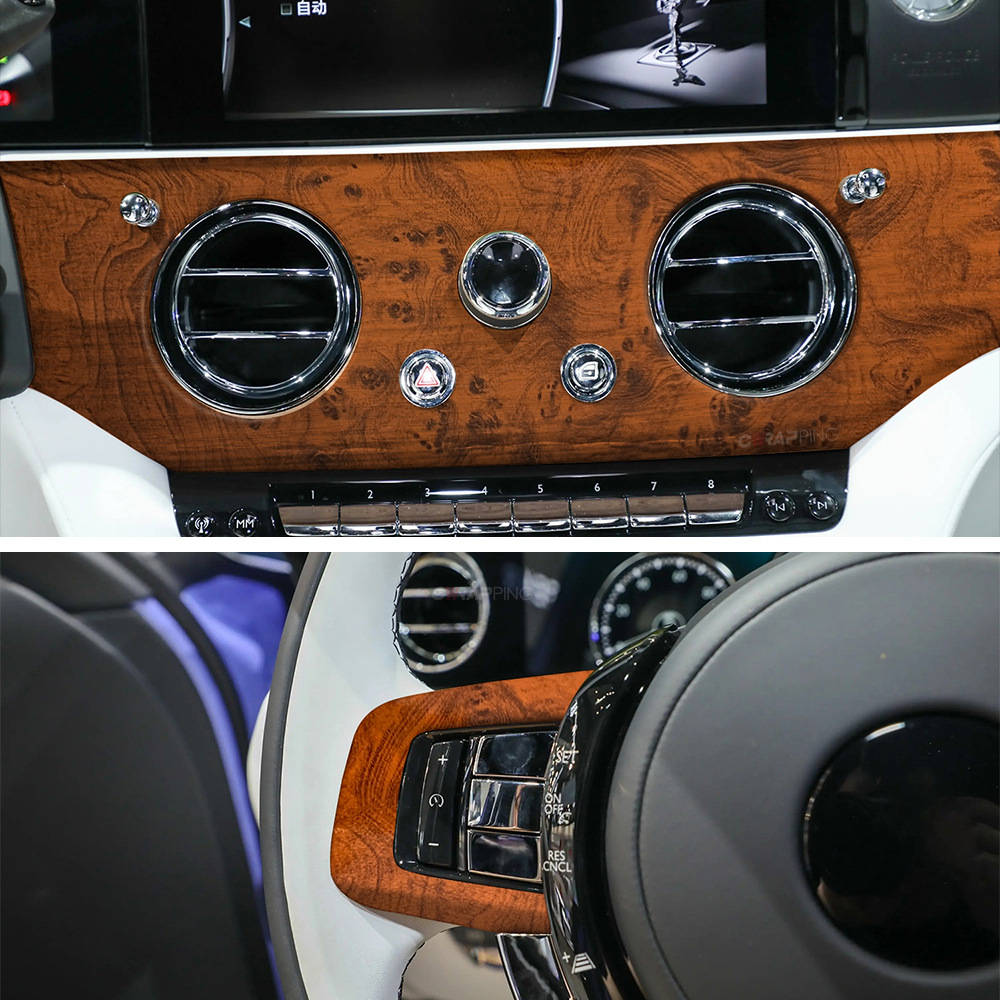 High-End Car Interior Color-Changing Film, Glossy Wood Grain and Sparrow Pattern Modification Sticker, Peach Wood Grain Central Control Renovation Sticker