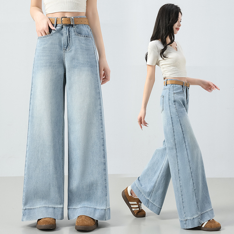 レトロなデニムのワイドパンツの女性2025春夏の新型のハイウエストの垂れ下がった感じがします。|undefined