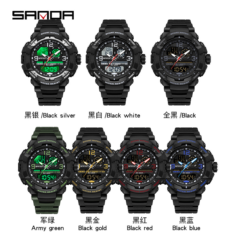 Sanda SANDA nuevo reloj electrónico para jóvenes montañismo moda luminoso reloj despertador impermeable 6130