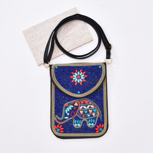 Ethnic style leather bag elephant Xinjiang Inner Mongolia travel rice beads belt crossbody bag Hanfu ladies mobile phone bag