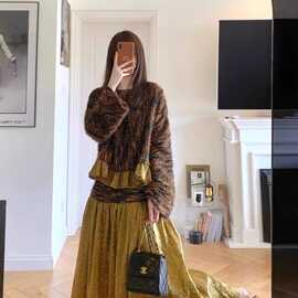秋冬新款复古高级感重工粗纺鎏金上衣半裙氛围感套装女搭配一整套