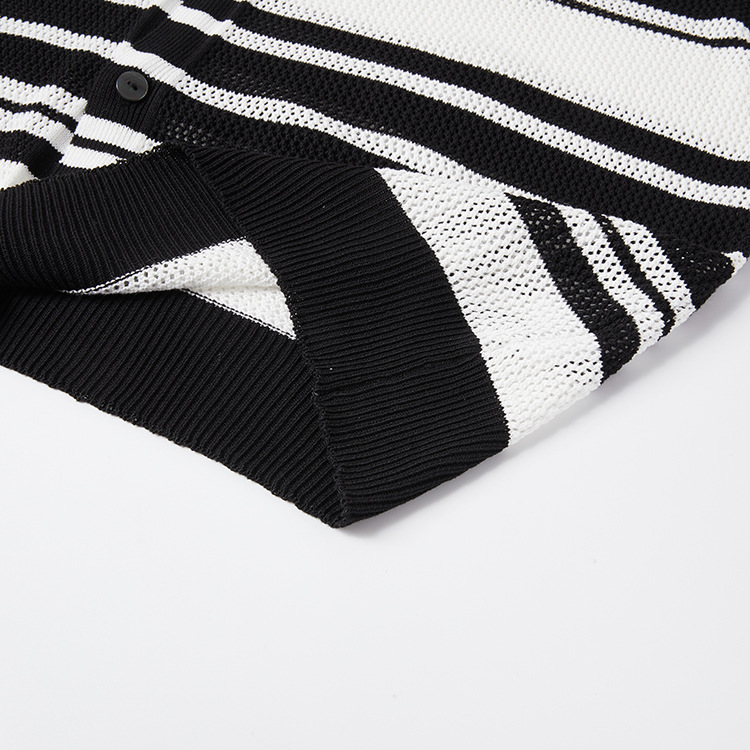 Cardigan a maniche corte con righe a contrasto da uomo – Maglione casual con revers aperto sul davanti_voghion.com