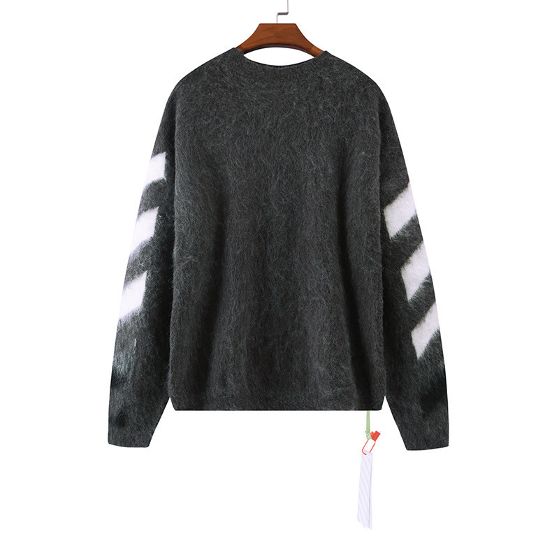 2025 Autumn and Winter New Ow Black Arrow Pattern Gradient Round Neck Pullover Sweater for Men and Women Same Style One Piece Wholesale
