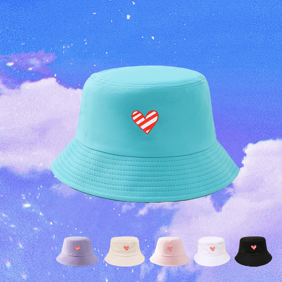128g Weight Bucket Hat Hats Type Daily Occasion Cotton Material Heart Shape Pattern All Seasons Season Women'S Gender Heart Design Simple Style Style Wide Eaves Rim Women's Simple Style Heart Shape Heart Wide Eaves Bucket Hat 无