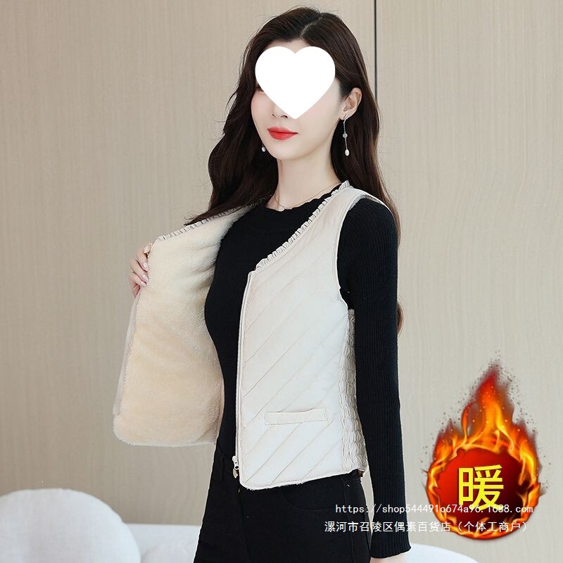 Lightweight, slim-fit women's vest, new short style, fleece-lined and thickened, close-fitting inner vest for autumn and winter, down cotton vest