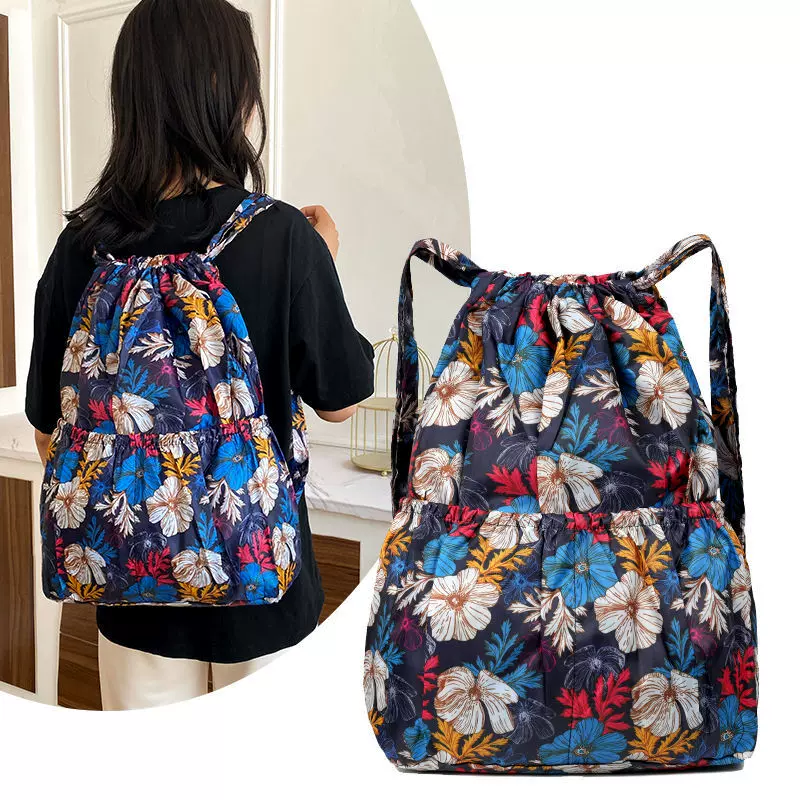 跨境抽绳双肩包女尼龙束口袋大容量妈咪百搭轻便外出短途旅游旅行