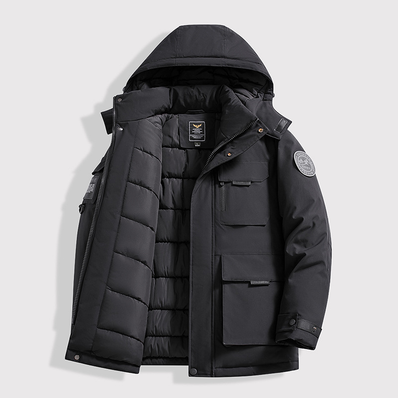Aliexpress transfronterizo más chaqueta de algodón de tamaño grande hombre ropa de invierno media y larga estación europea herramientas al aire libre chaqueta cálida marca de moda masculina