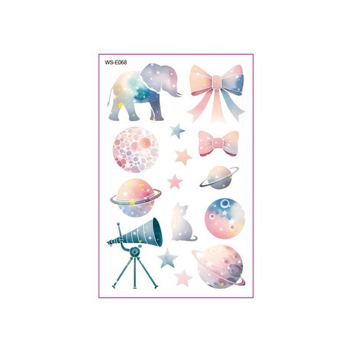 Cross-border 2025 New Children's Glitter Tattoo Sticker Cute Space Pink Planet Children's Reward Cartoon Sticker