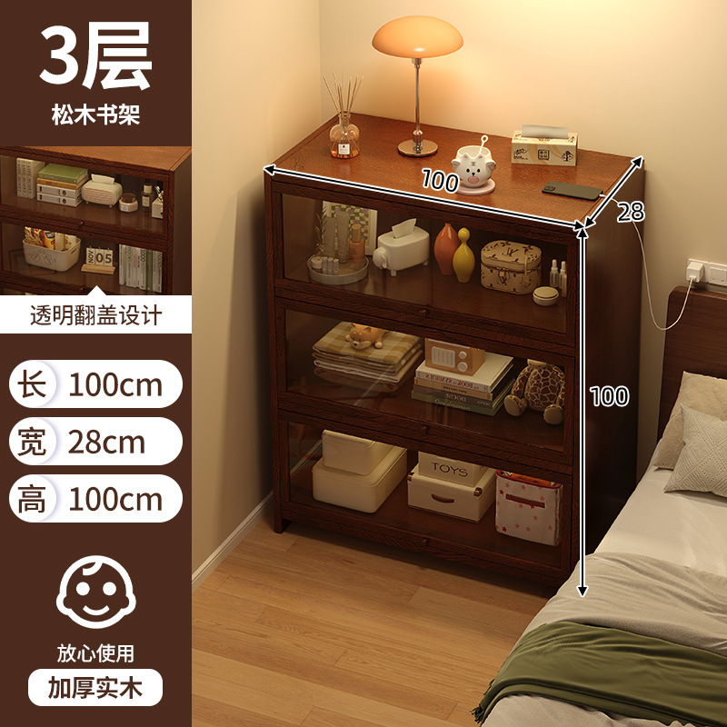 Mesita de noche de madera maciza estantería estante de piso a techo hogar a prueba de polvo gabinete de exhibición gabinete de almacenamiento dormitorio junto a la cama pequeña estantería
