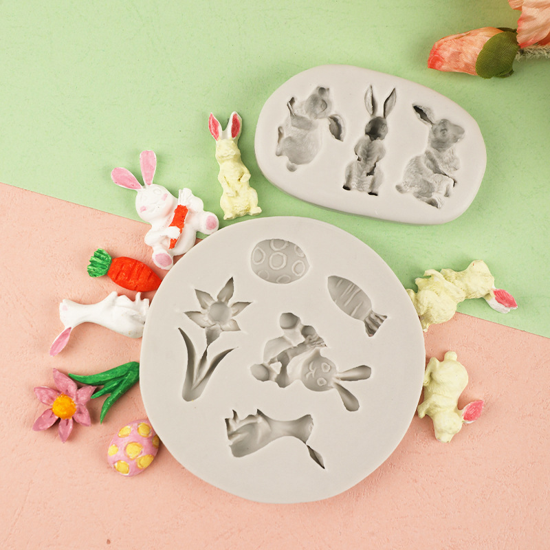 Conejo de dibujos animados zanahoria flor silicona molde creativo fondant cake decoración accesorios arcilla suave cerámica herramienta