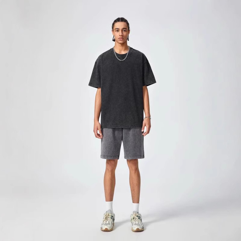 Camiseta de manga corta de algodón pesado vieja lavada retro americana para hombres y mujeres sueltos de gran tamaño versión europea de la marca de moda oversize