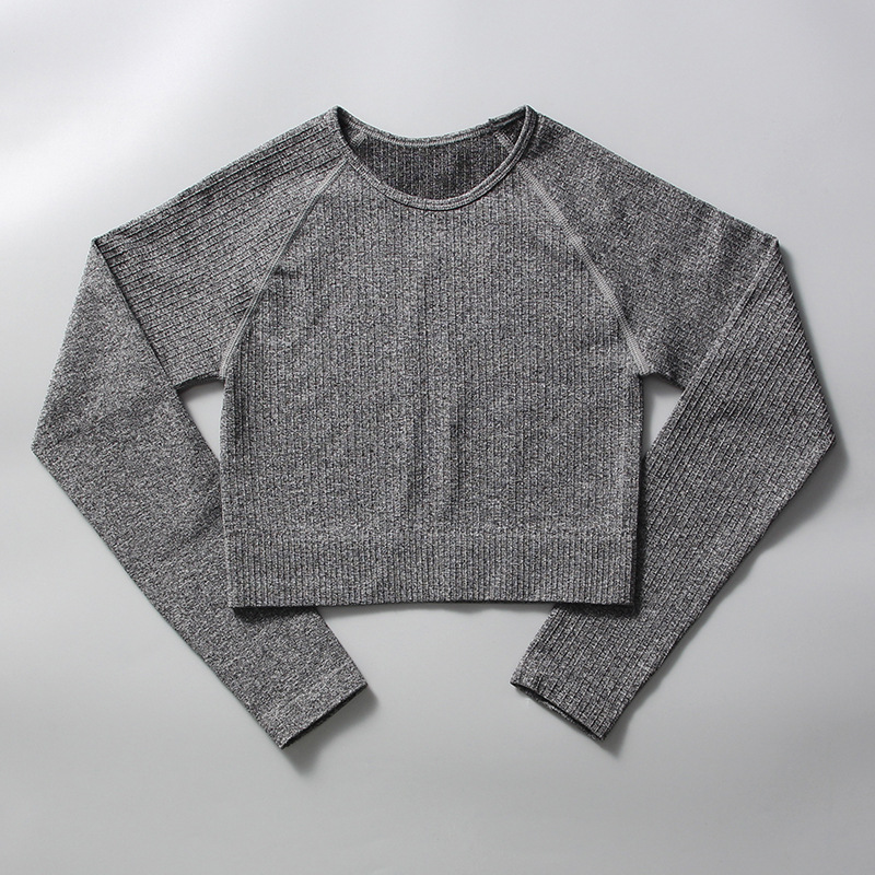 Stram yoga buks vest sport fitness dragt top langærmet sømløs yoga dragt til kvinder_voghion.com