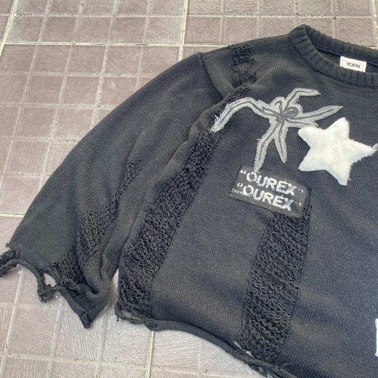 Transfronterizos otoño y invierno estilo americano retro oscuro sensación de diseño araña collage suéter hombre y mujer desgastado chaqueta de punto de moda