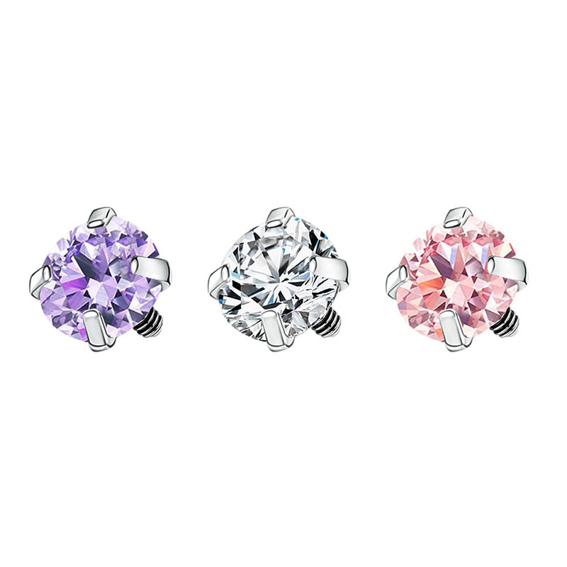 G23 Titanium Four Claw 5A White Stone Lip Nail, Replacement Head, Ear Bone Nail, External Thread Piercing Jewelry detail image 4