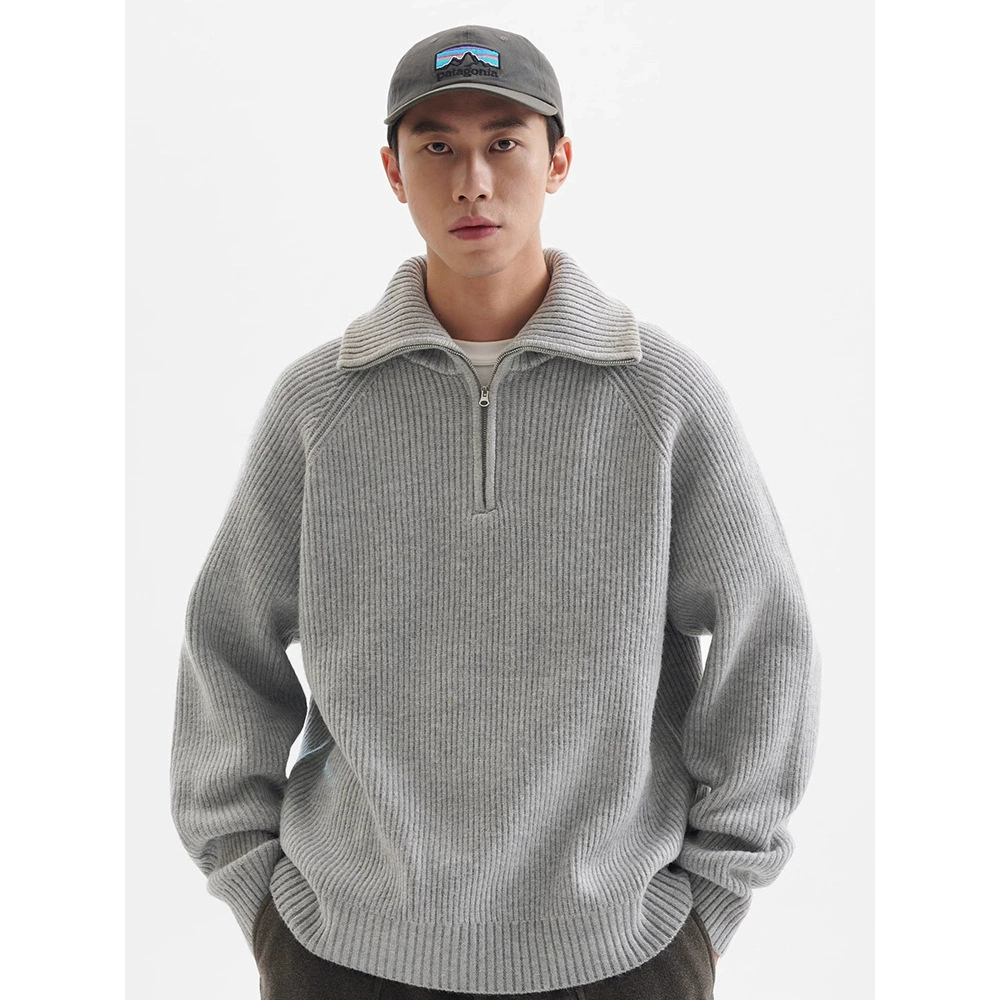 Корейский ретро полузастежка на молнии свитер мужской осенний и зимний новые пары трикотажный свитер с лацканом