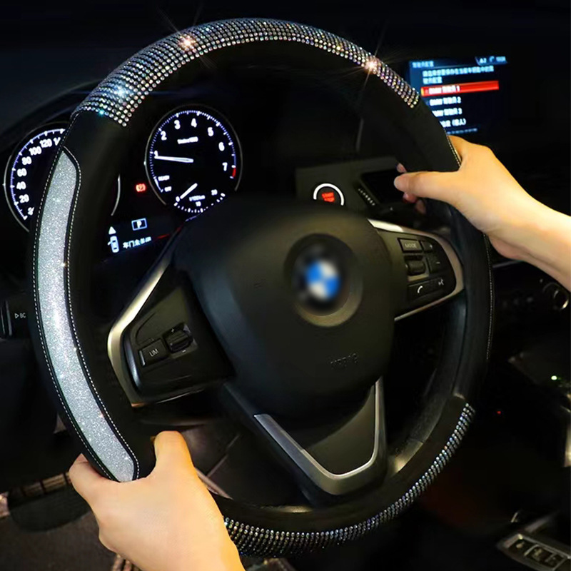 Women's Diamond-embellished Fluorescent Car Steering Wheel Cover All Seasons Universal Fashion Diamond-embellished Car Wheel Cover Wholesale