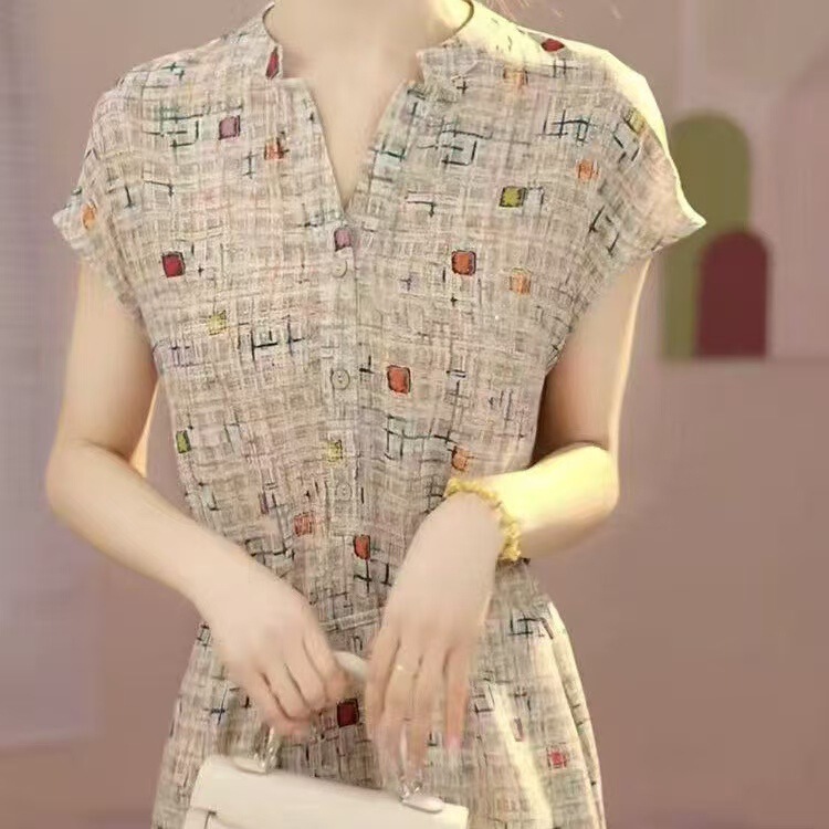 This Year's Trendy Shirt-Collar Dress 2026 Summer Printed Tie-Waist Slimming Mid-Length Mom Dress This Year's Trendy Shirt-Collar Dress 2026 Summer Printed Tie-Waist Slimming Mid-Length Mom Dress