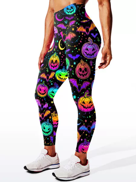 Popular High-Elasticity Fitness Running Sports Training Yoga Pants Halloween Skull Pumpkin High-Waisted Leggings