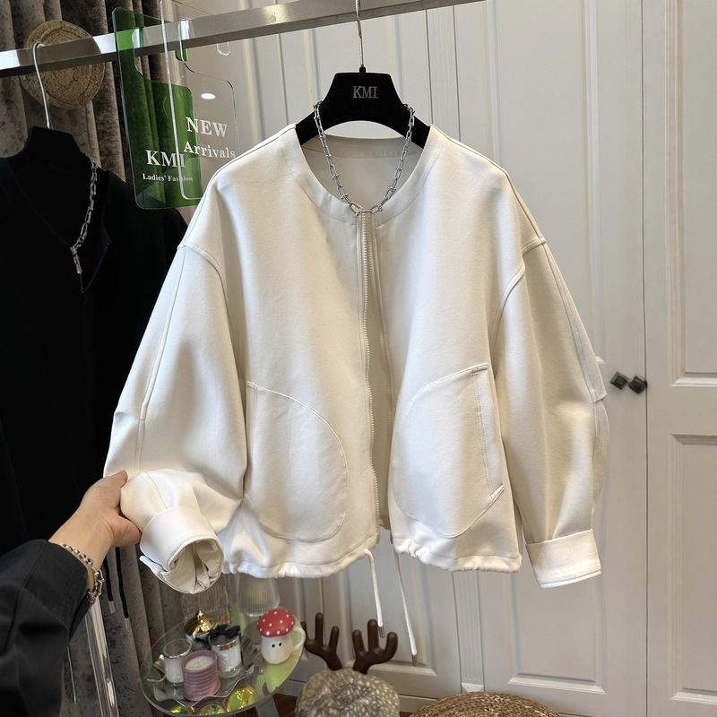 Drawstring Hem Zipper Cardigan Sweatshirt Women's Spring & Fall 2025 New Loose Casual Large Flap Pocket Pants Jacket Top