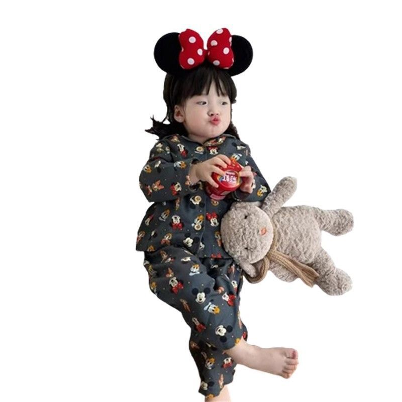 2025女童米奇印花家居服套装秋季儿童长袖上衣裤子女宝宝可爱睡衣|undefined