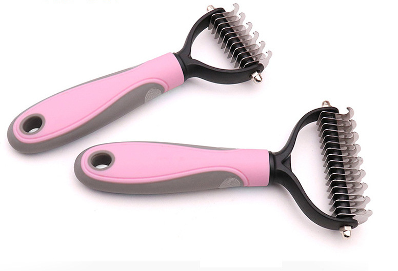 Perro gato nudo peine Amazon popular peine depilación peine de doble cara nudo de acero inoxidable peine suministros para mascotas