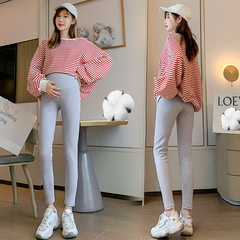 Maternity Pants for Spring and Autumn: Adjustable, Solid-Color, Thin Korean-Style Cropped Leggings with Slim Fit