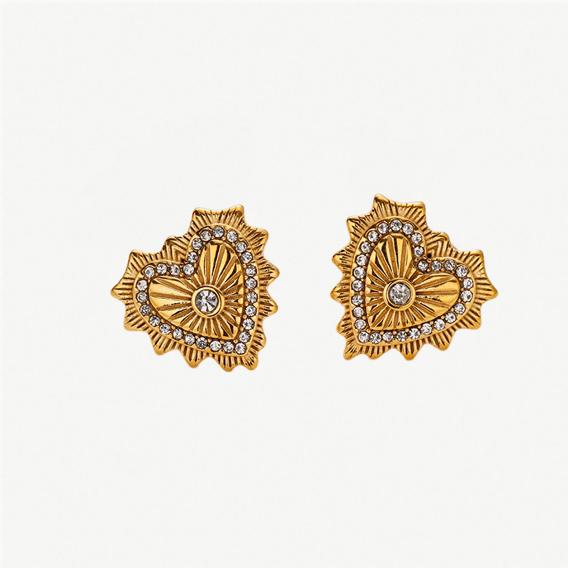 Taina europa 18k oro verdadero electro galvanizado de acero de moda viento de viaje irradiando luz amor aretes de acero inoxidable al por mayor