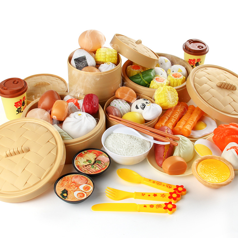 Simulación educativa de los niños cocina traje de comida bolsa de vapor sushi masa frita palos desayuno hamburguesa juego casa Juguetes