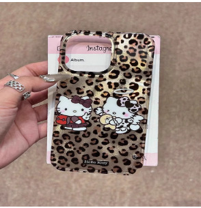 Chica ins estampado de leopardo tridimensional KT gato para iPhone14 funda para teléfono móvil 15ProMax Apple 13/12 nuevo 15
