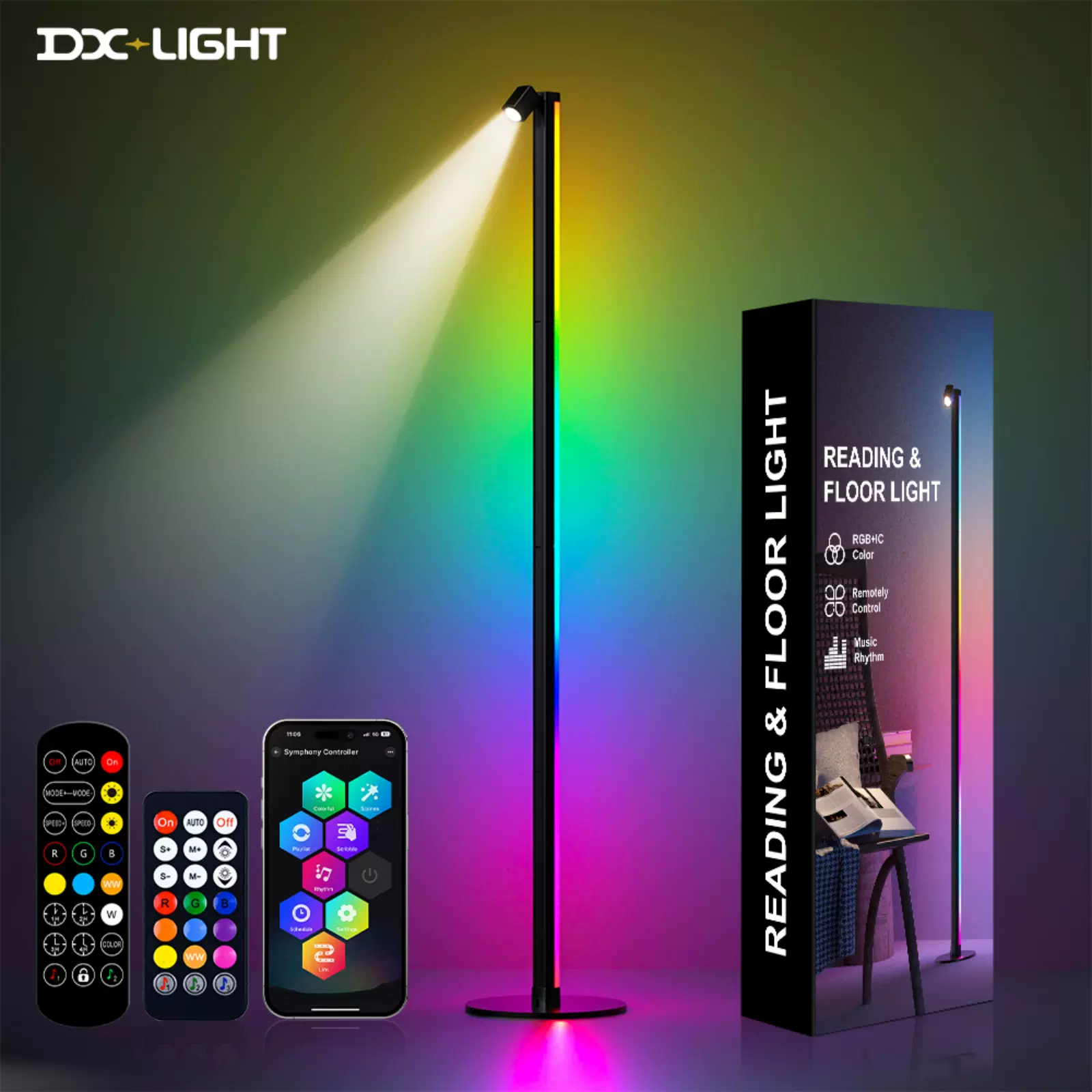 跨境led落地阅读灯客厅沙发落地灯色温高度可调蓝牙APP落地床头灯