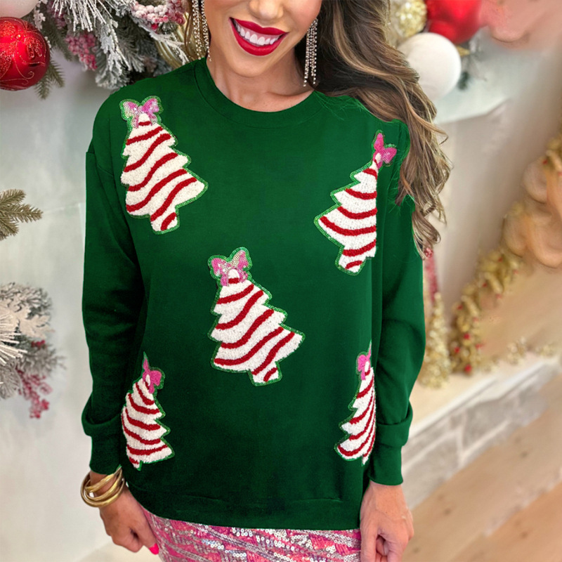 アマゾン秋冬の新型欧米のクロスボーダーの女性クリスマスツリーの装飾のスパンコールのカジュアルなゆったりした上着の女性|undefined