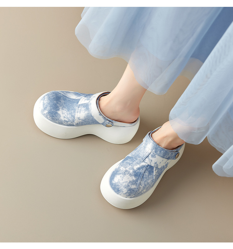 Dép cao gót platform đế dày 8 cm phong cách Trung Hoa, mũi kín, xỏ lười, hai kiểu mặc — màu xanh nhạt chi tiết 11