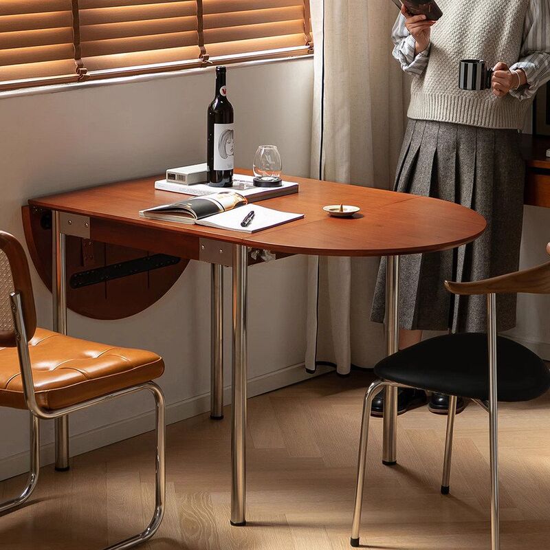 Bauhaus Modern Light Luxury Folding Dining Table and Chairs for Small Apartments, High-End Vintage Style Folding Rounded Corner Dining Table and Chairs