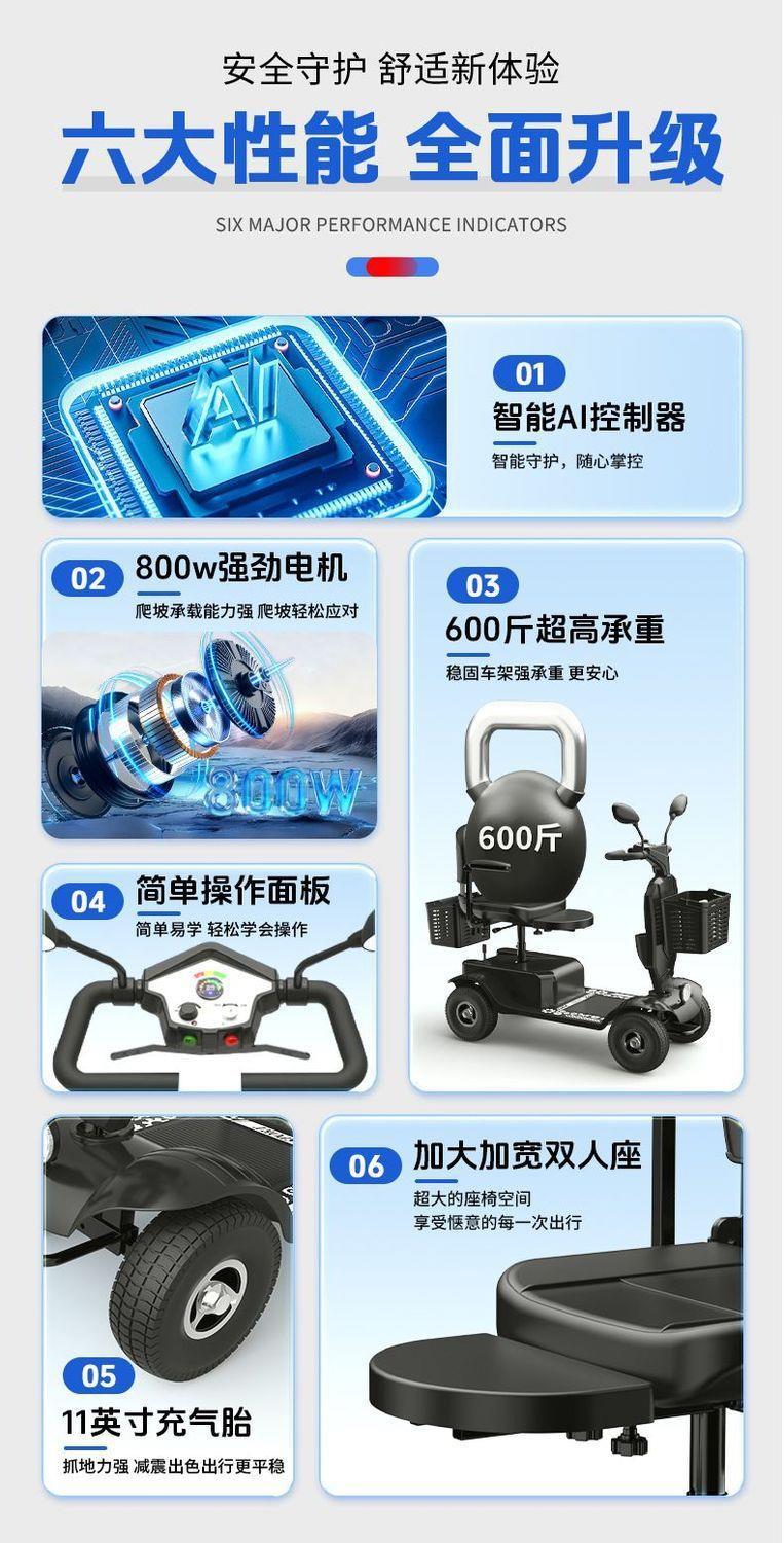 High-End Smart Four-Wheeled Foldable Double-Seater Electric Scooter for Disabled People and Elderly People