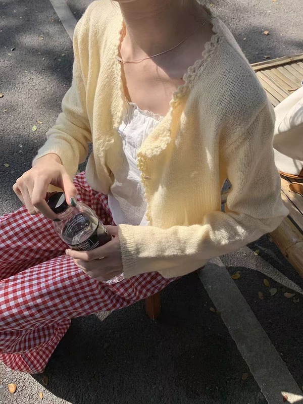 2025年初春新款韩系圆领薄款毛衣小外套女春季马海毛减龄针织开衫|undefined