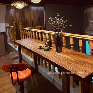 Solid Wood Bar Table, Long Table, Retro Log Large Table, Old Elm Double Writing Table, Simple Narrow Table, High Table
